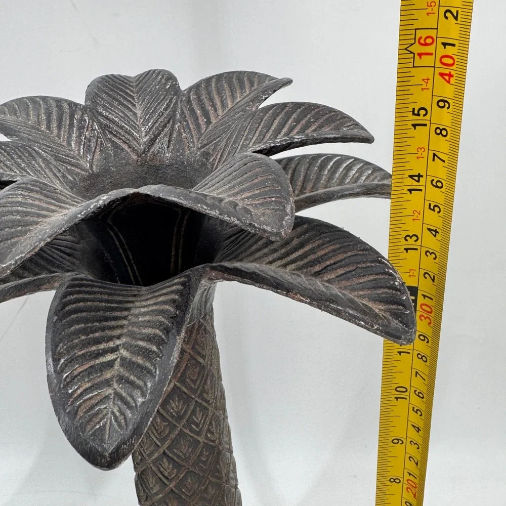 Vintage Iron Palm Tree Candle Holders Pair 15